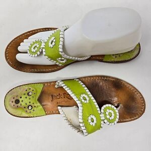 JACK ROGERS USA VINTAGE JACKS FLATS LIME GREEN WHITE WOMENS SANDALS SIZE 9 M